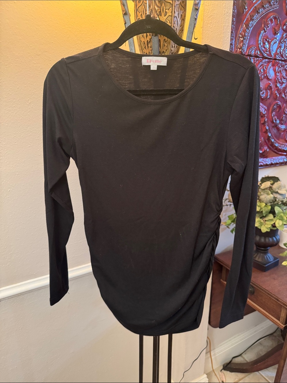 Ripe Black Long-Sleeve Maternity Top with Side Ruching